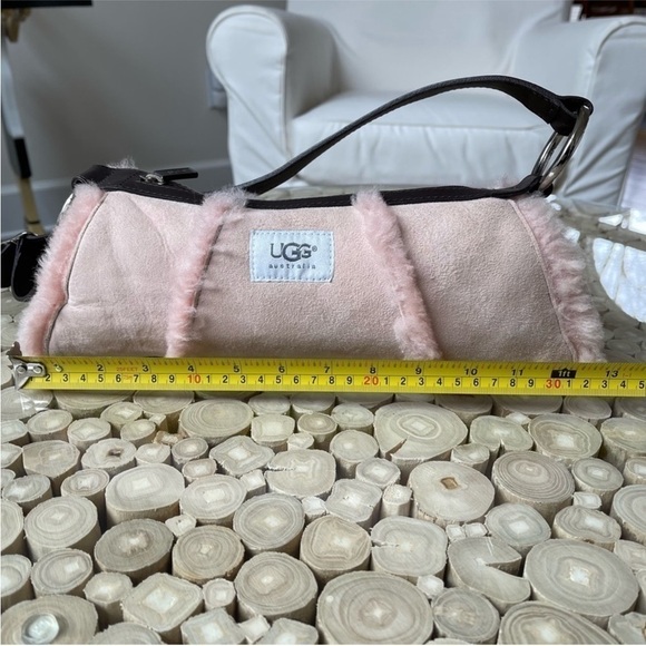 UGG Pink Suede Shoulder Purse Shearling Lined Leather Handbag Bag - Picture 10 of 14